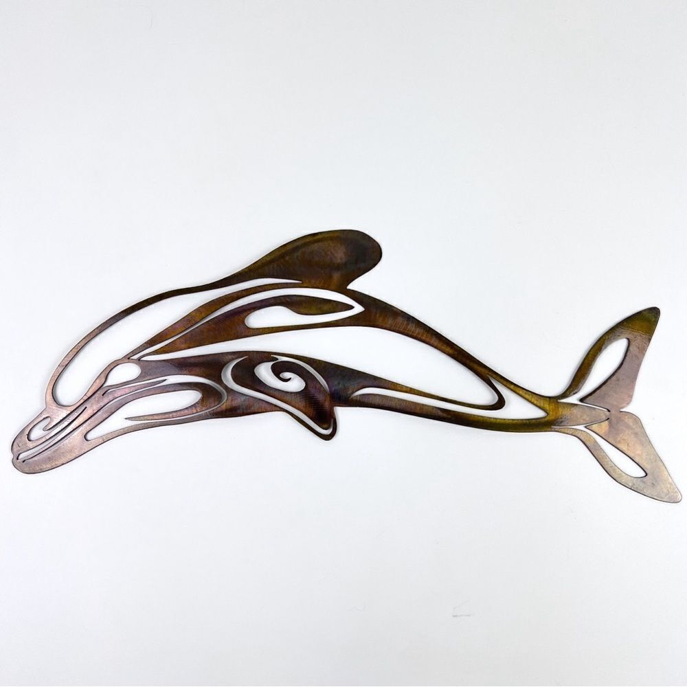 Swimming Dolphin Ornamental Metal Wall Art  27.5" x 9 1/2" Magnolia Iron Works